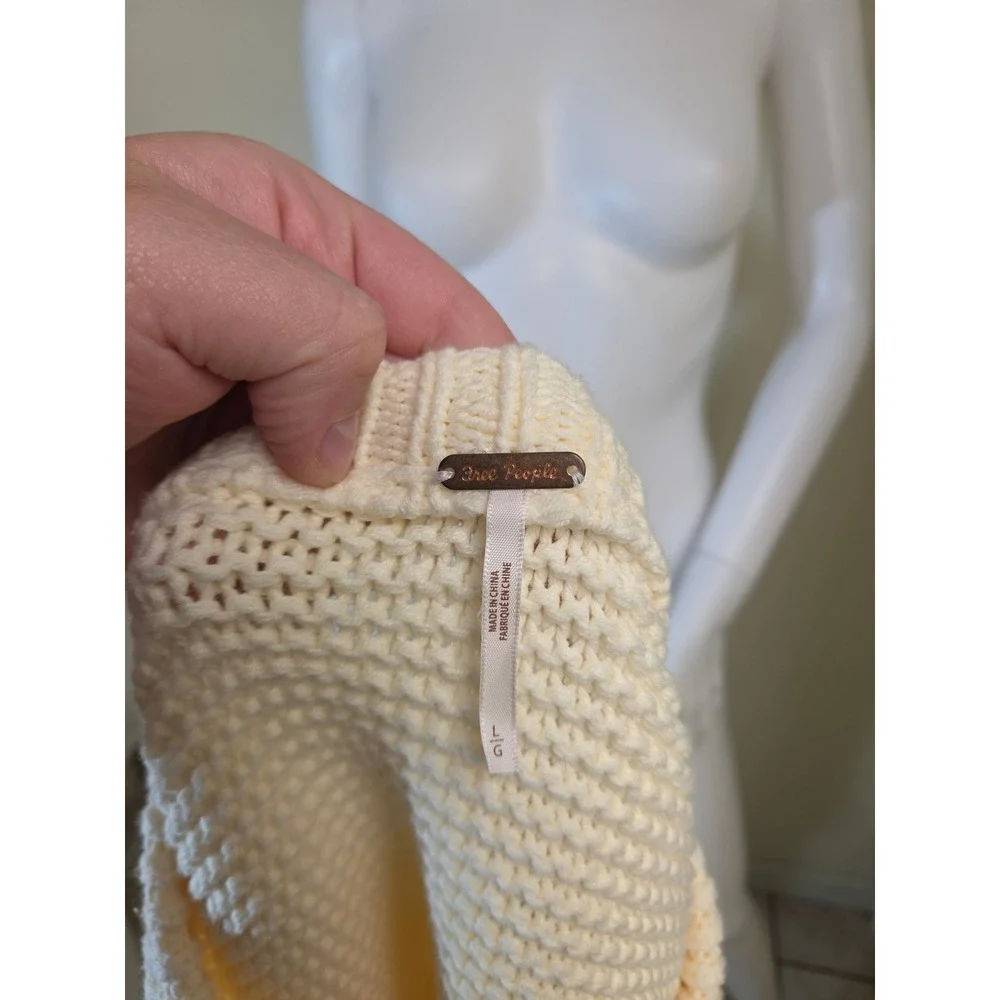 Free People Womens Cream‎ Cable Knit Oversized  Sweater Large OB1343351